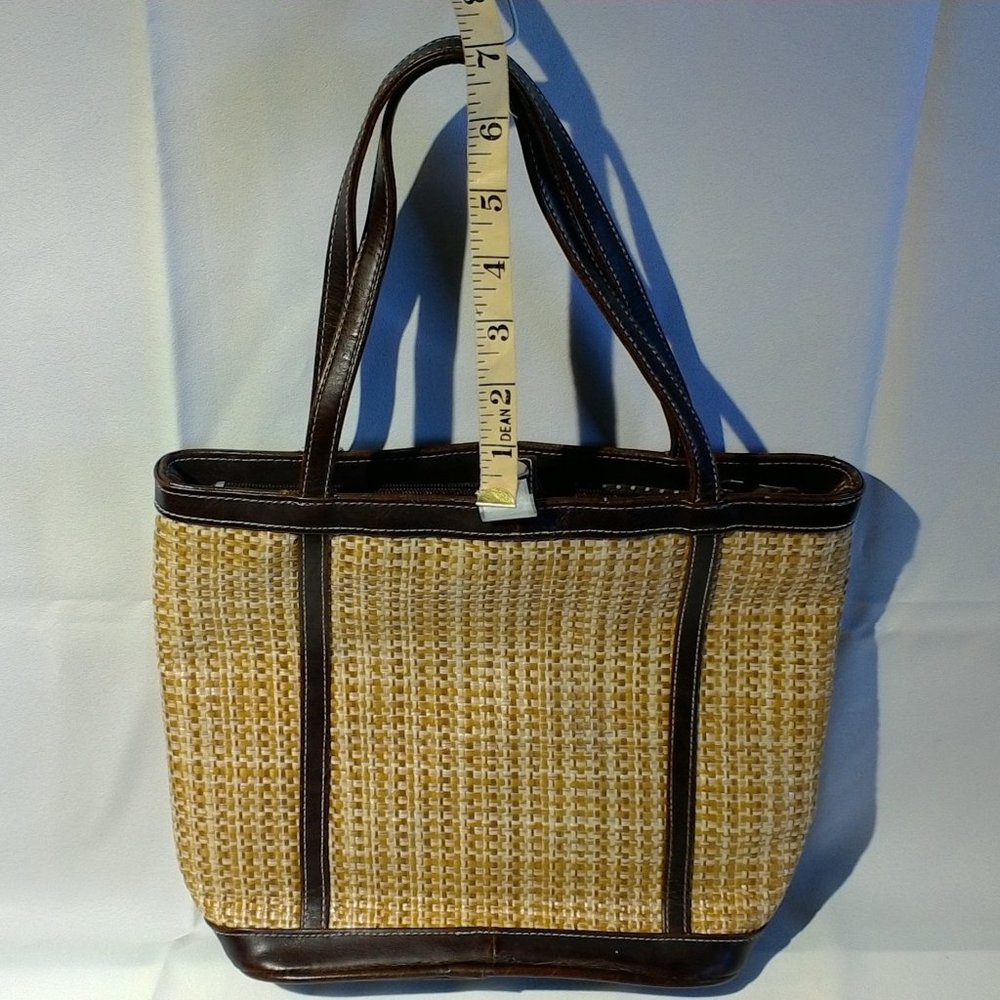 Kathy Ireland straw tote with brown leather trim
